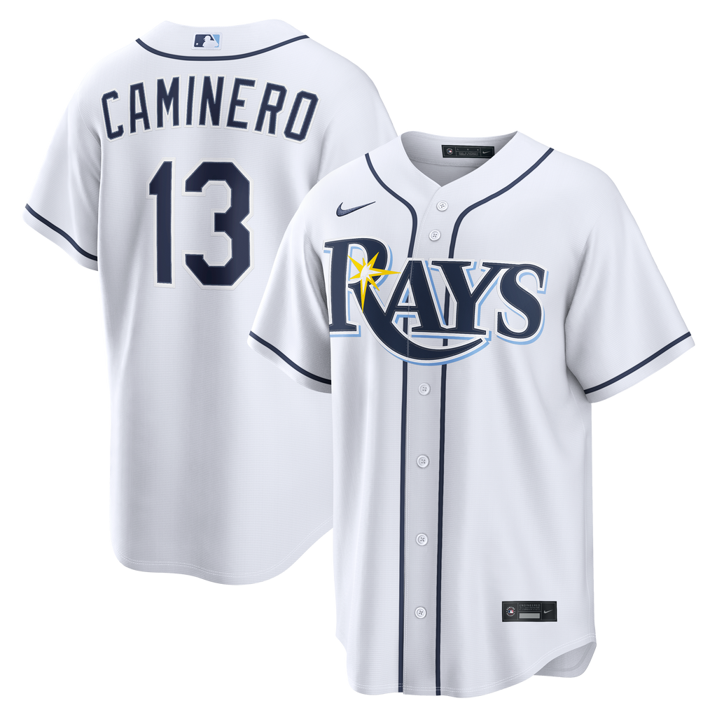 Men's Tampa Bay Rays Junior Caminero Nike White Home Replica Jersey