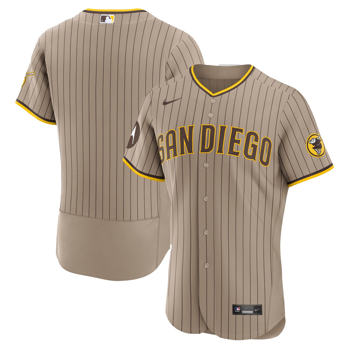 Men's San Diego Padres Nike Khaki Alternate Sponsor Patch Authentic Jersey