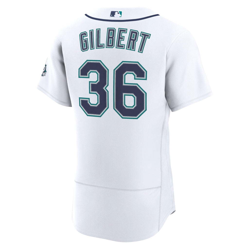 Men's Seattle Mariners Logan Gilbert Nike White Home 50th Season Authentic Jersey - 4