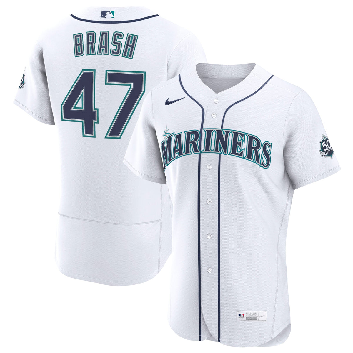 Men's Seattle Mariners Matt Brash Nike White Home 50th Season Authentic Jersey - 2