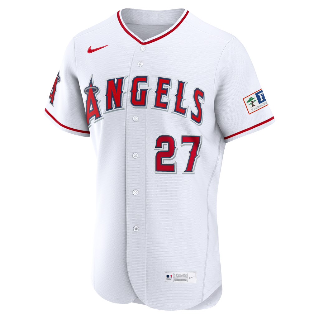 Men's Los Angeles Angels Mike Trout Nike White Home Authentic Sponsor Patch Jersey - 3