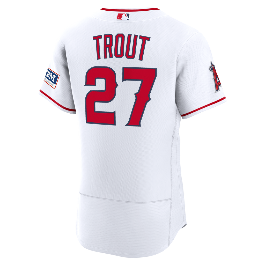 Men's Los Angeles Angels Mike Trout Nike White Home Authentic Sponsor Patch Jersey - 4