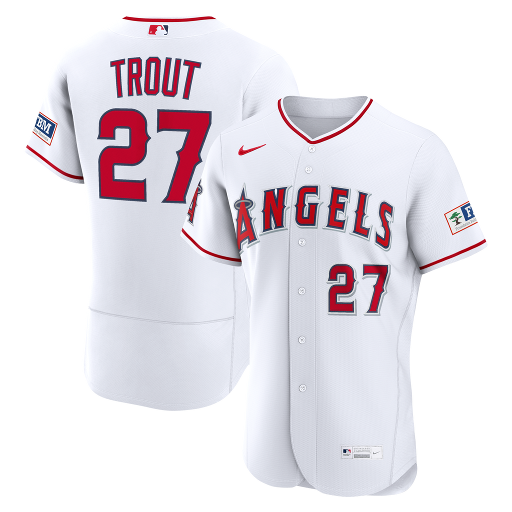 Men's Los Angeles Angels Mike Trout Nike White Home Authentic Sponsor Patch Jersey