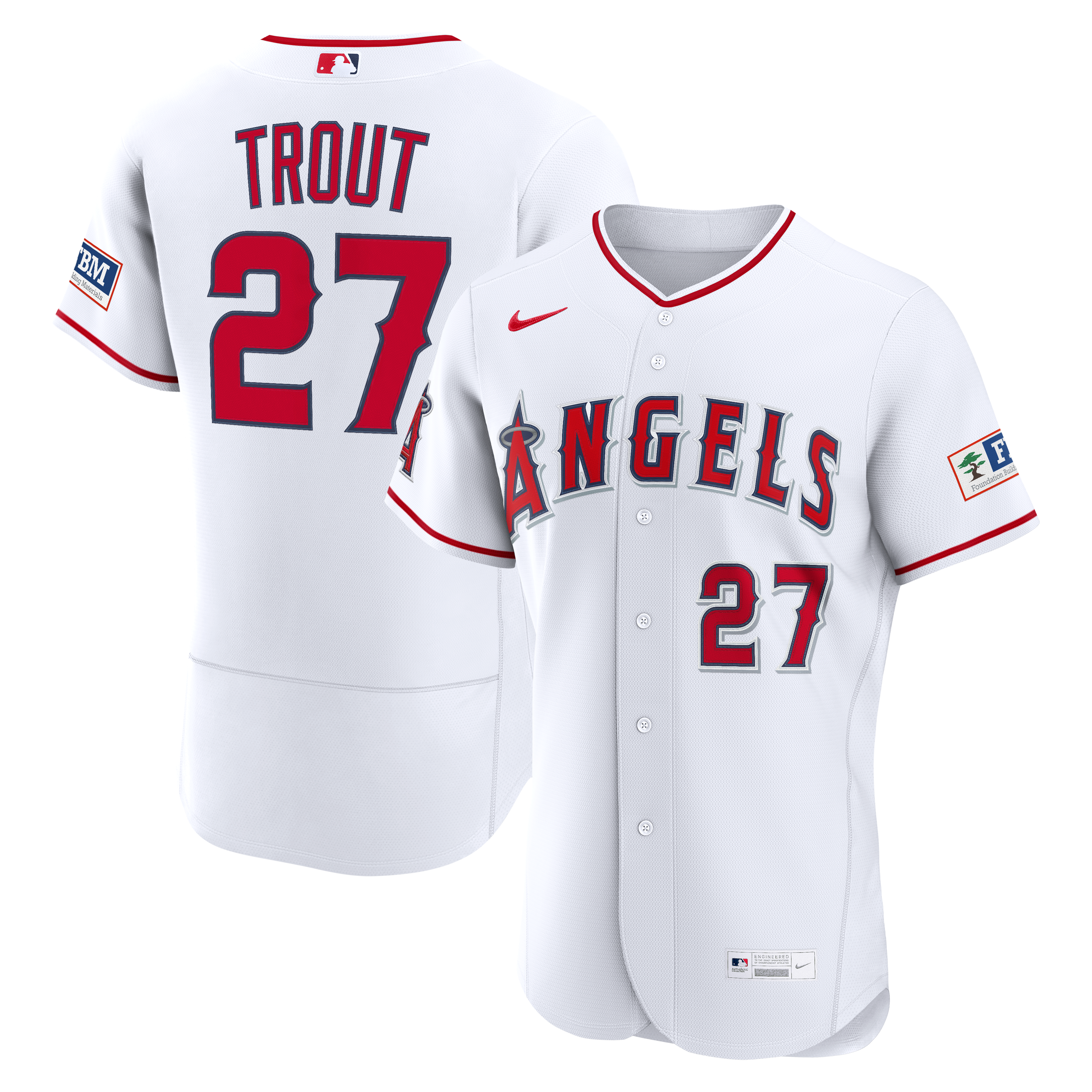 Men's Los Angeles Angels Mike Trout Nike White Home Authentic Sponsor Patch Jersey