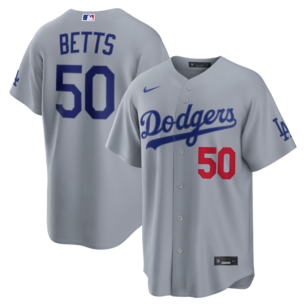 Men's Los Angeles Dodgers Mookie Betts Nike Gray Stadium Jersey