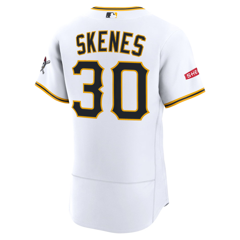 Men's Pittsburgh Pirates Paul Skenes Nike White Home Authentic Sponsor Patch Jersey - 4