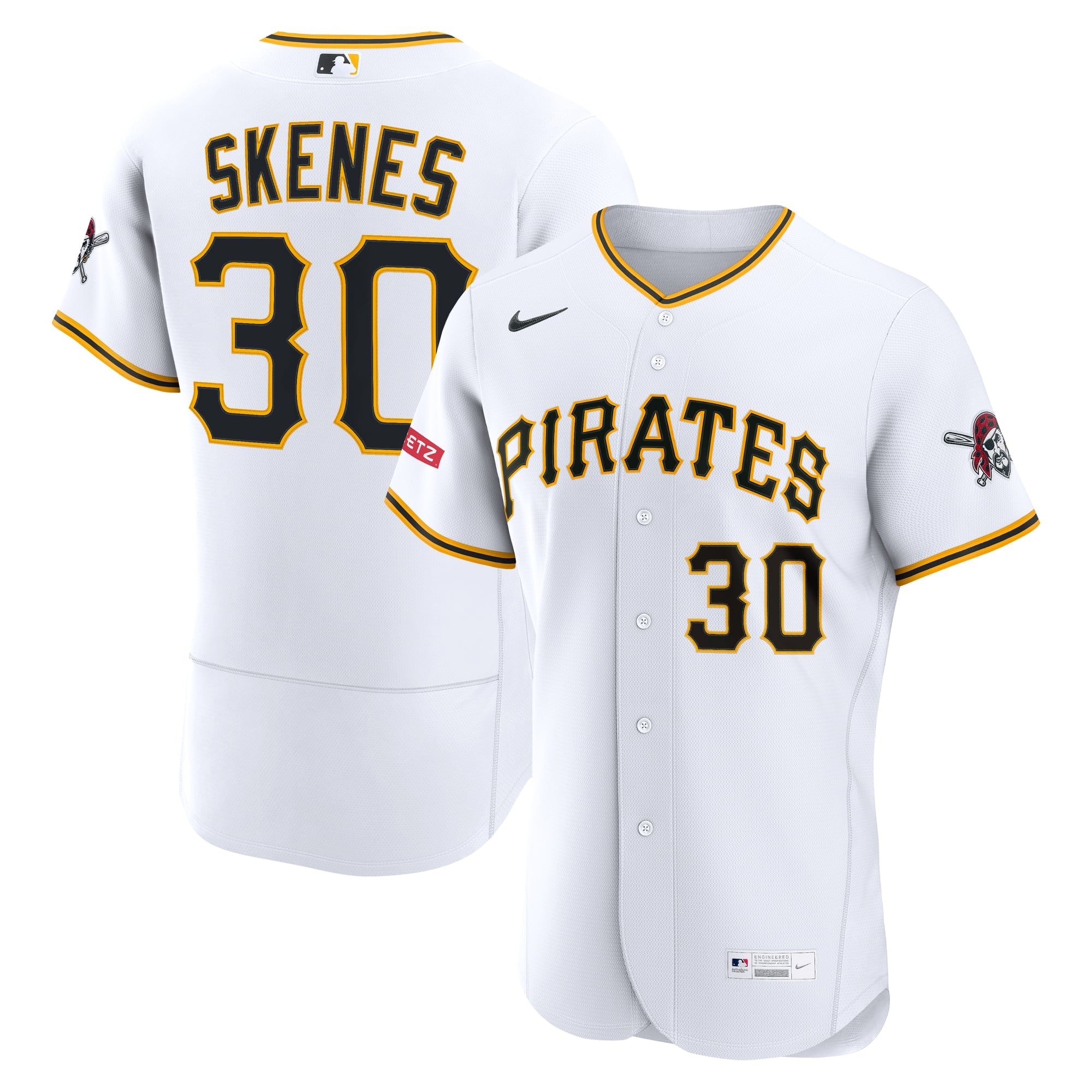Men's Pittsburgh Pirates Paul Skenes Nike White Home Authentic Sponsor Patch Jersey