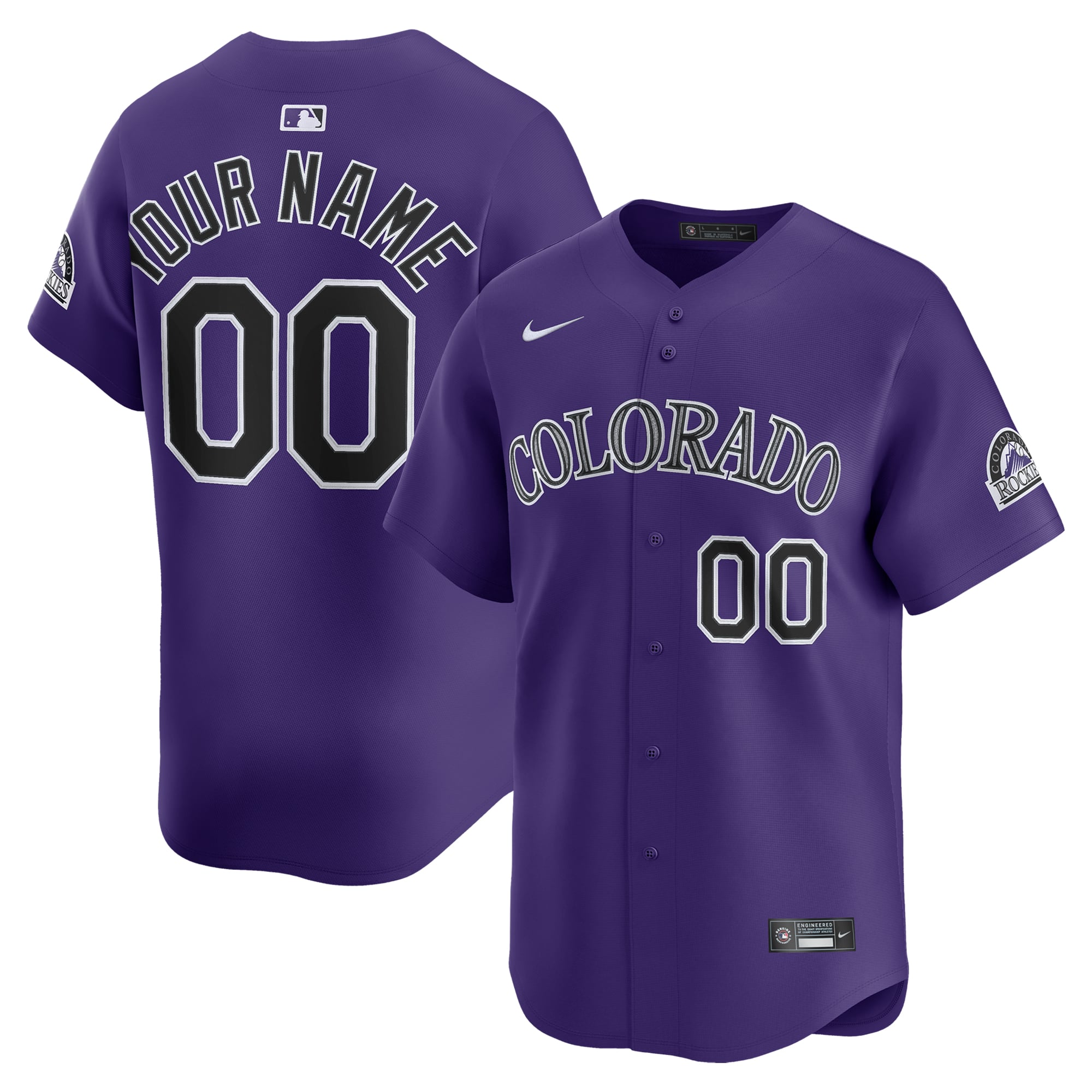 Men's Colorado Rockies Nike Purple Alternate Limited Custom Jersey - 2