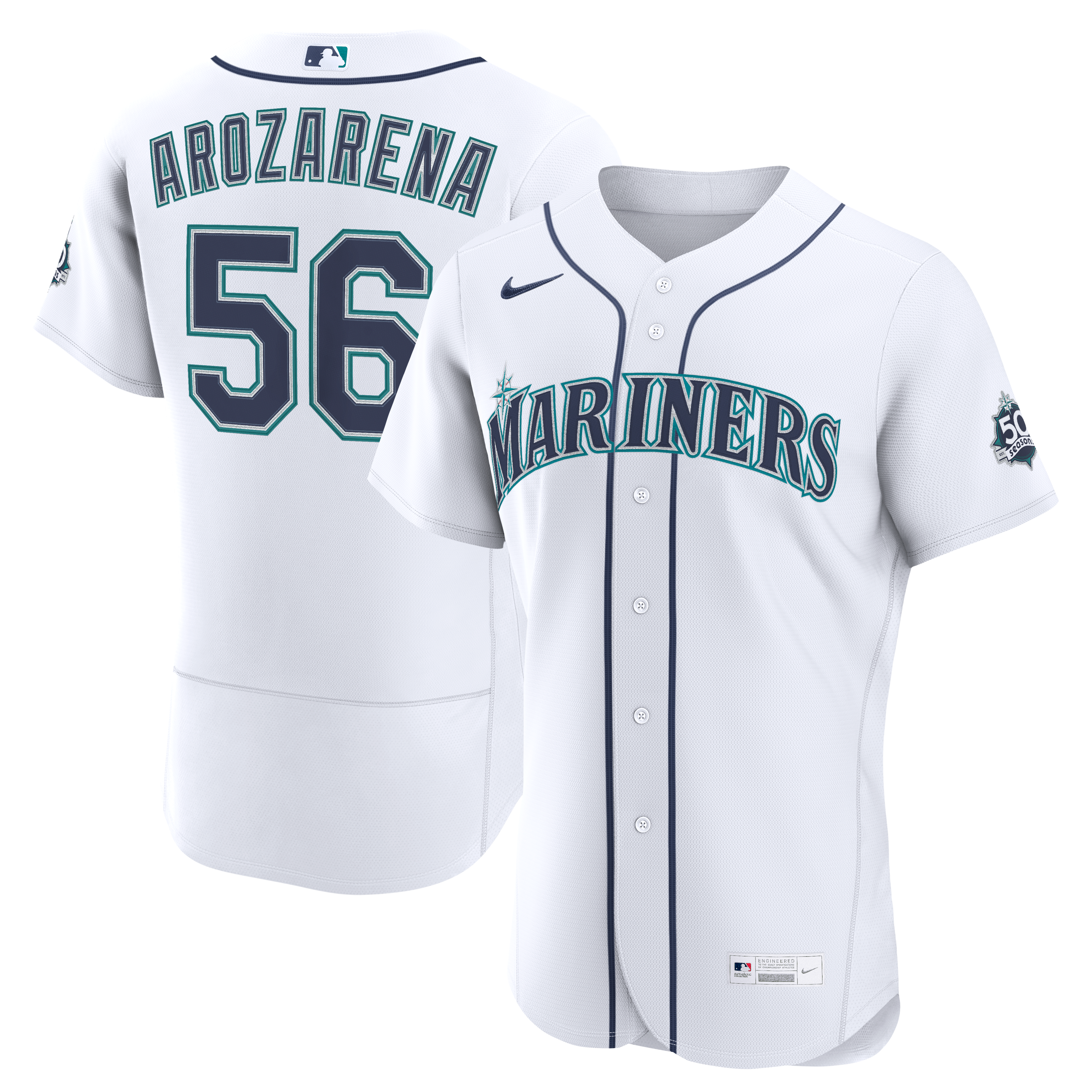 Men's Seattle Mariners Randy Arozarena Nike White Home 50th Season Authentic Jersey - 2
