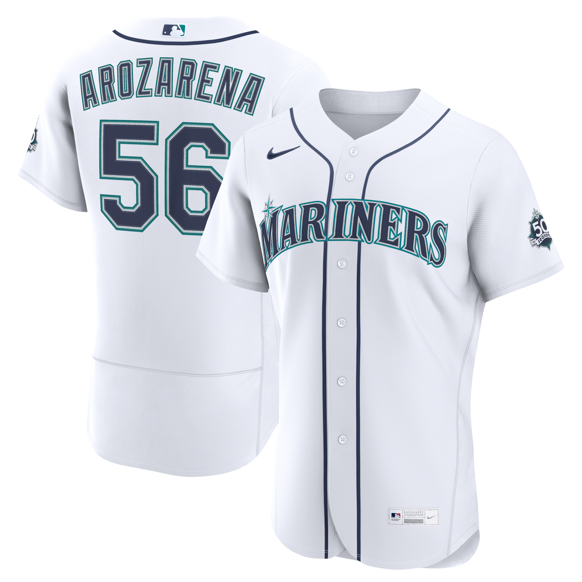Men's Seattle Mariners Randy Arozarena Nike White Home 50th Season Authentic Jersey