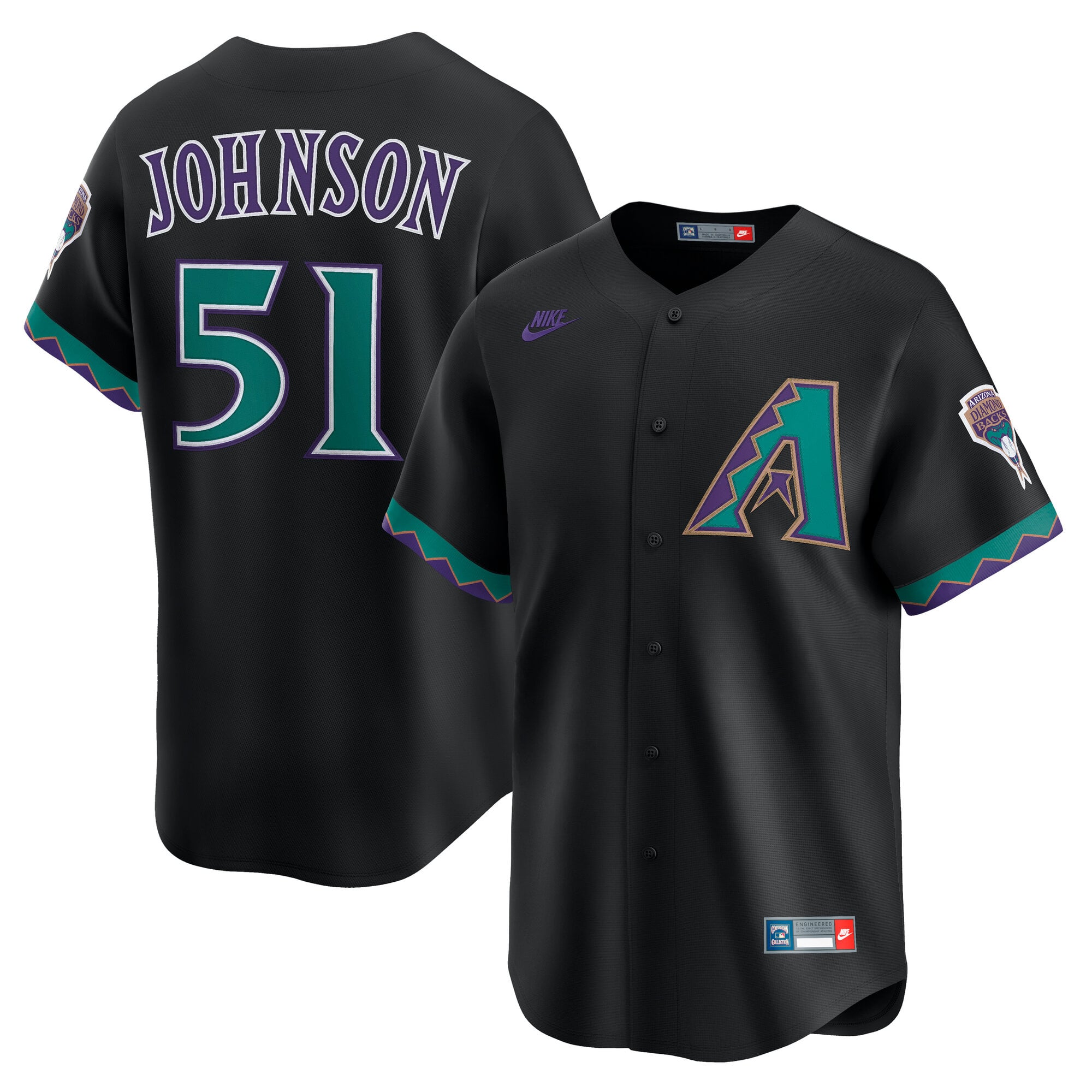 Men's Arizona Diamondbacks Randy Johnson Nike Black Throwback Cooperstown Collection Limited Jersey - 2
