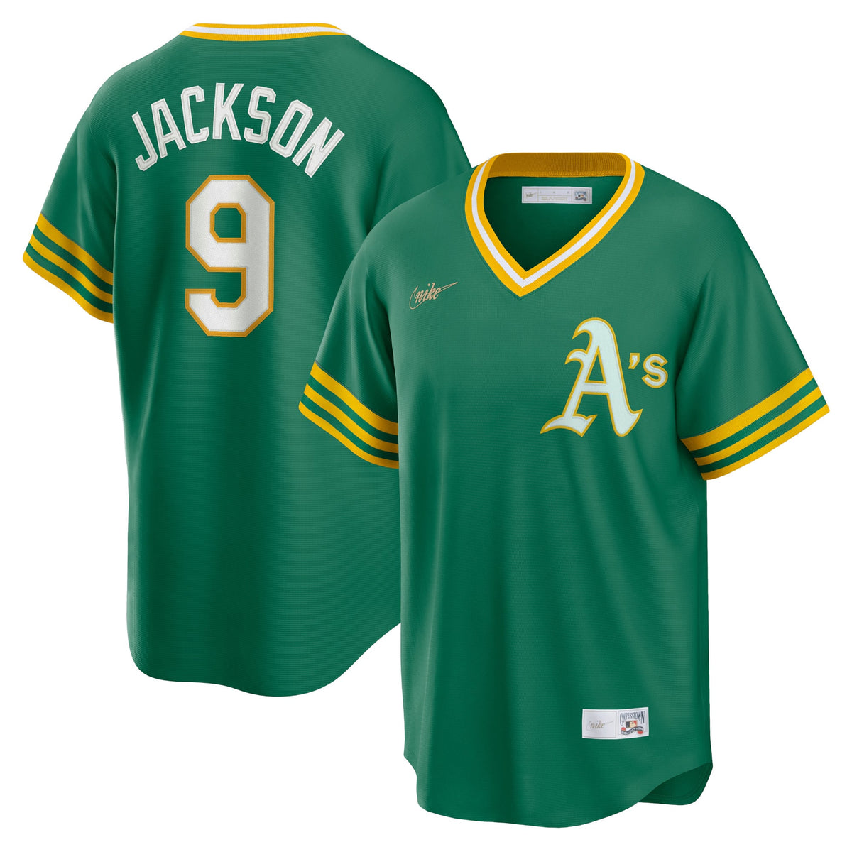 Men's Athletics Reggie Jackson Nike Kelly Green Road Cooperstown Collection Player Jersey