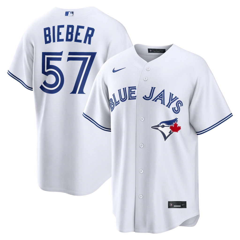 Men's Toronto Blue Jays Shane Bieber Nike White Home Replica Jersey