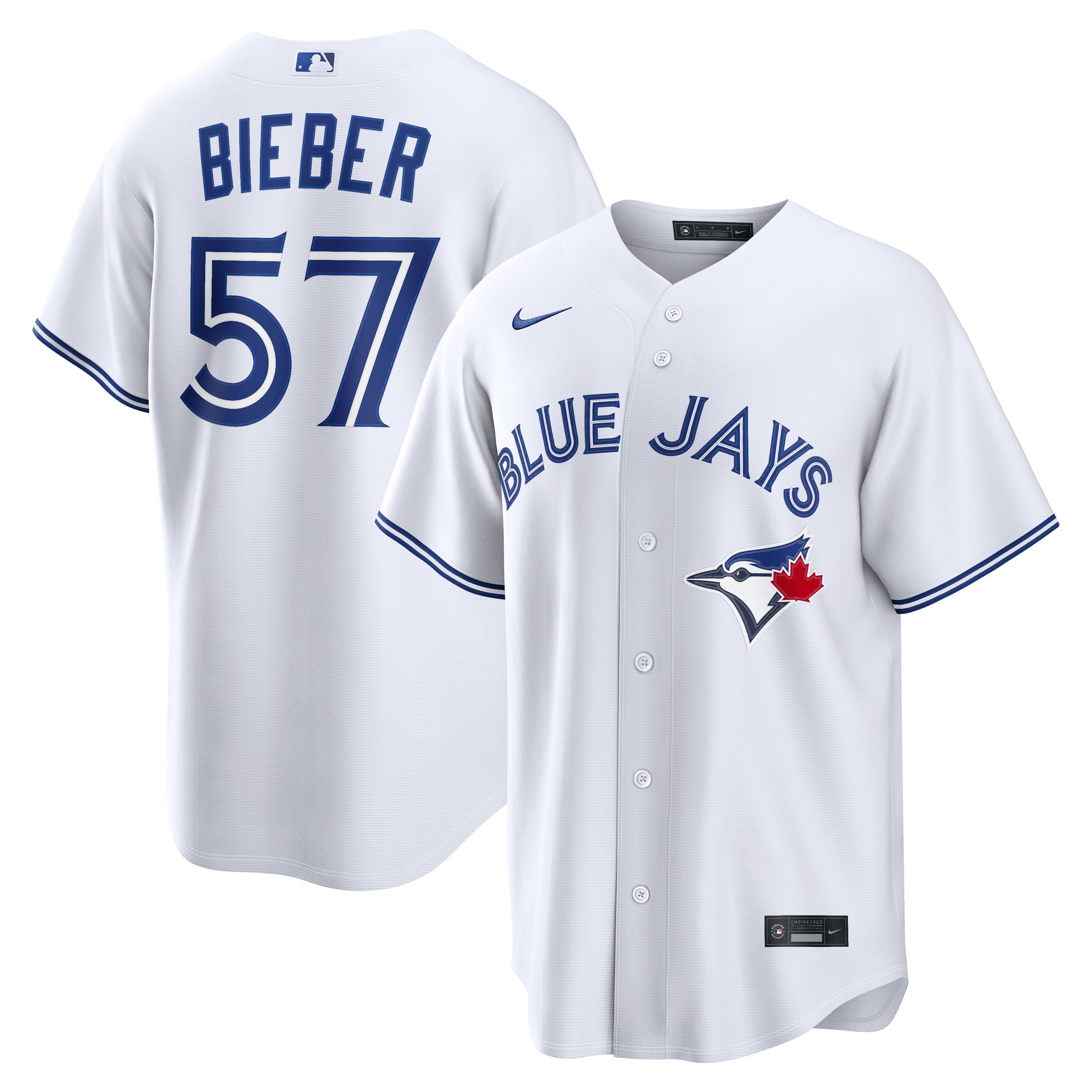 Men's Toronto Blue Jays Shane Bieber Nike White Home Replica Jersey