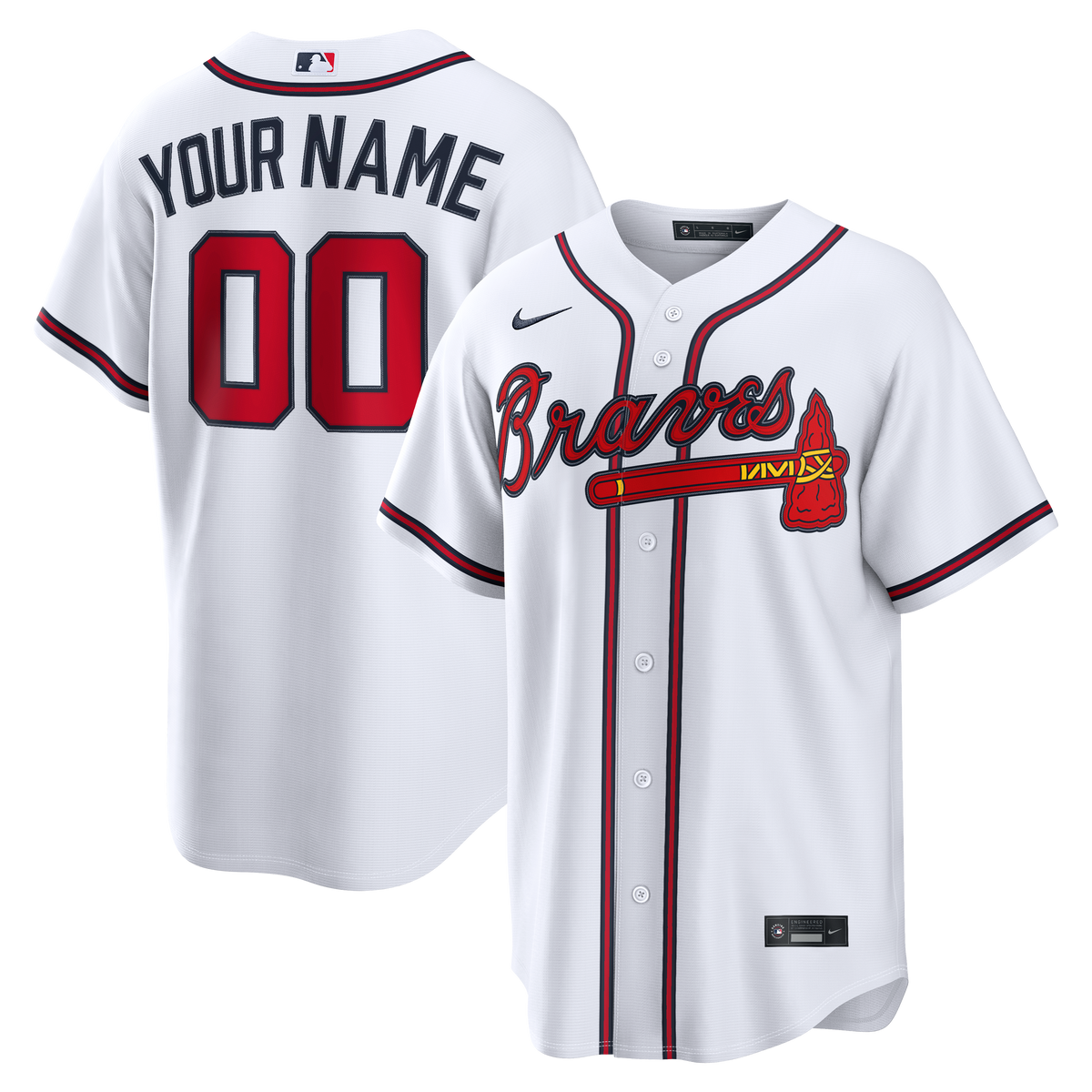 Men's Atlanta Braves Nike White Home Replica Custom Jersey - 2