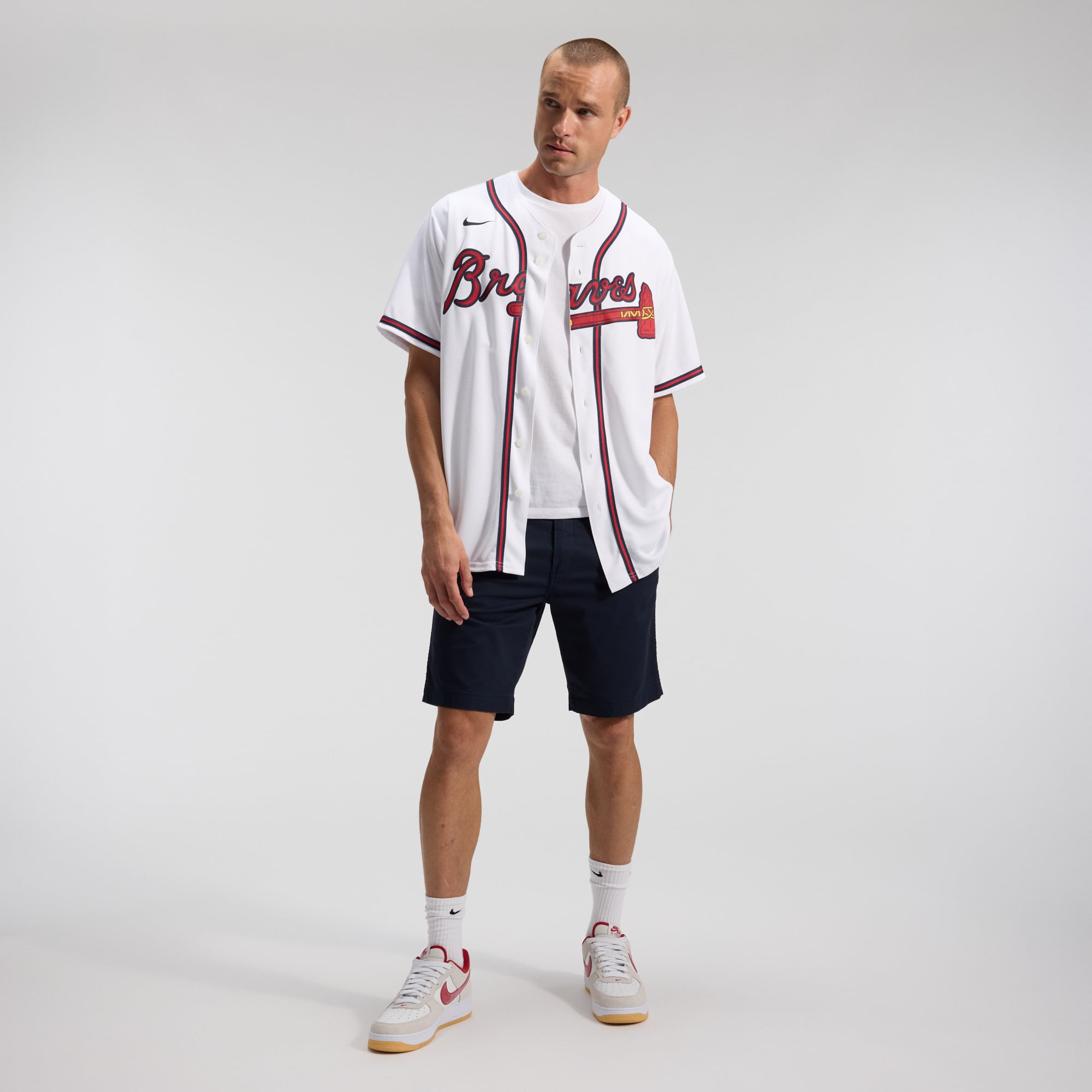 Men's Atlanta Braves Nike White Home Replica Team Jersey - 4