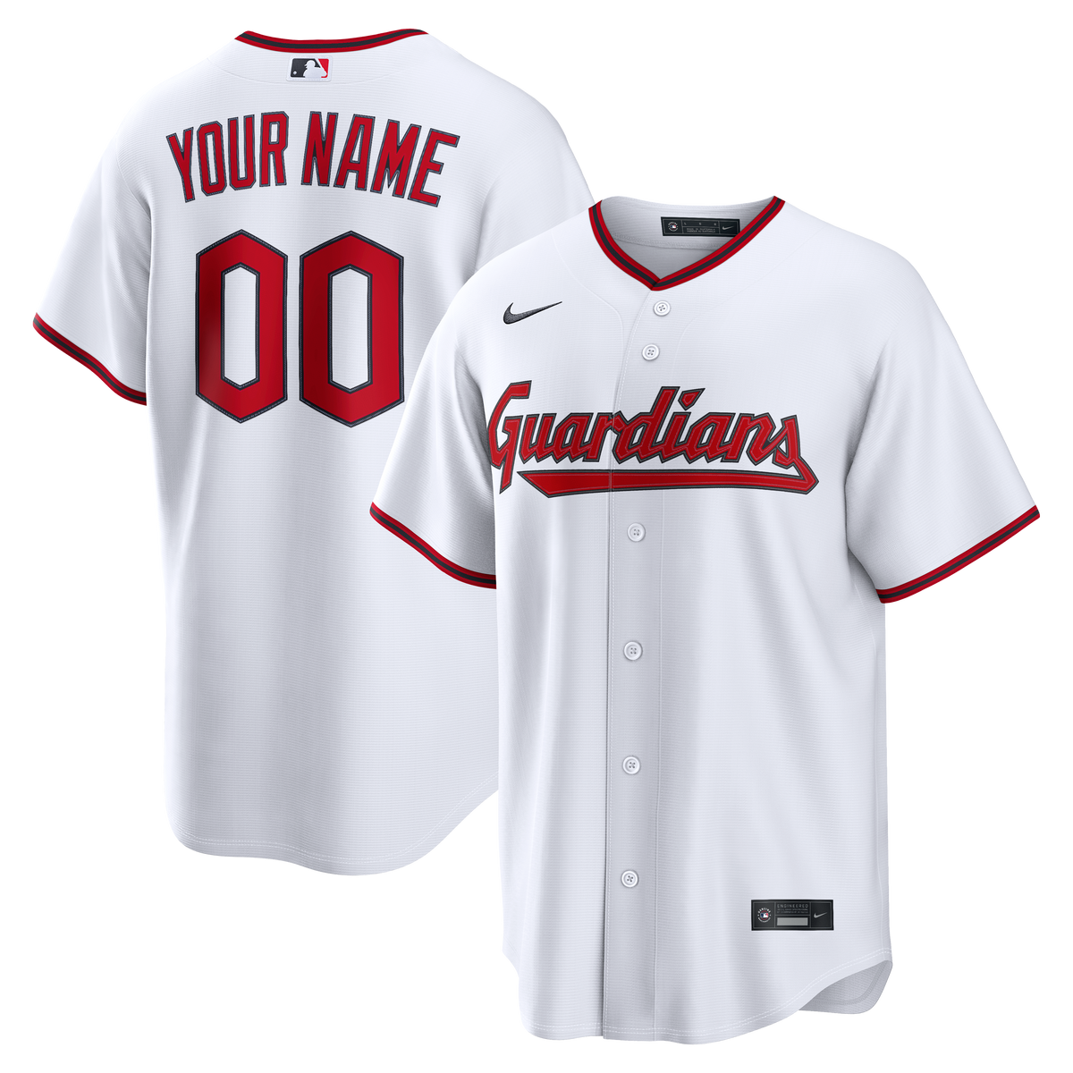Men's Cleveland Guardians Nike White Home Replica Custom Jersey - 2