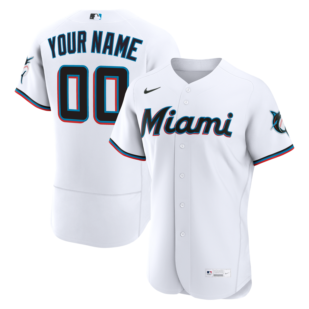 Men's Miami Marlins Nike White Home Authentic Custom Jersey - 2