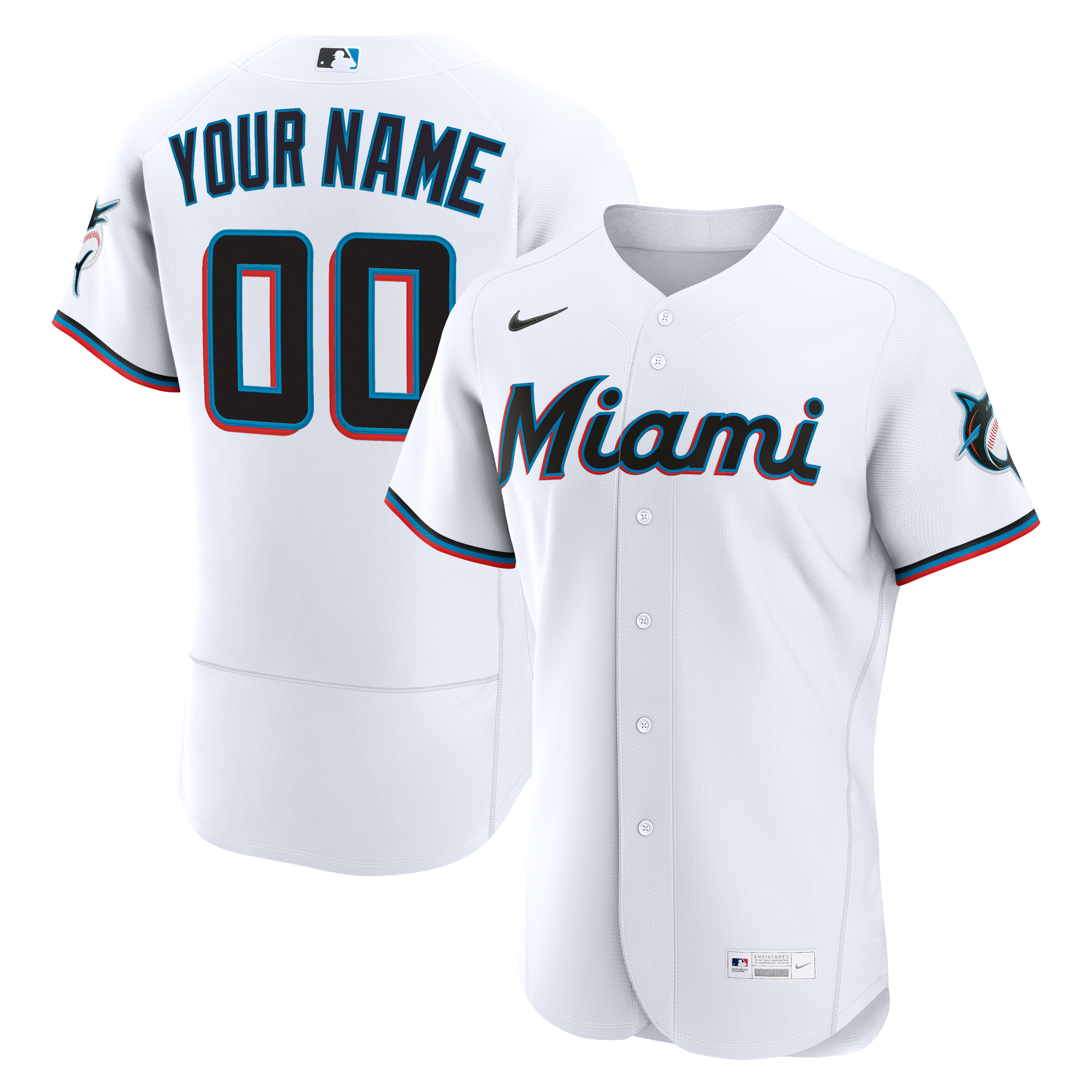 Men's Miami Marlins Nike White Home Authentic Custom Jersey - 2