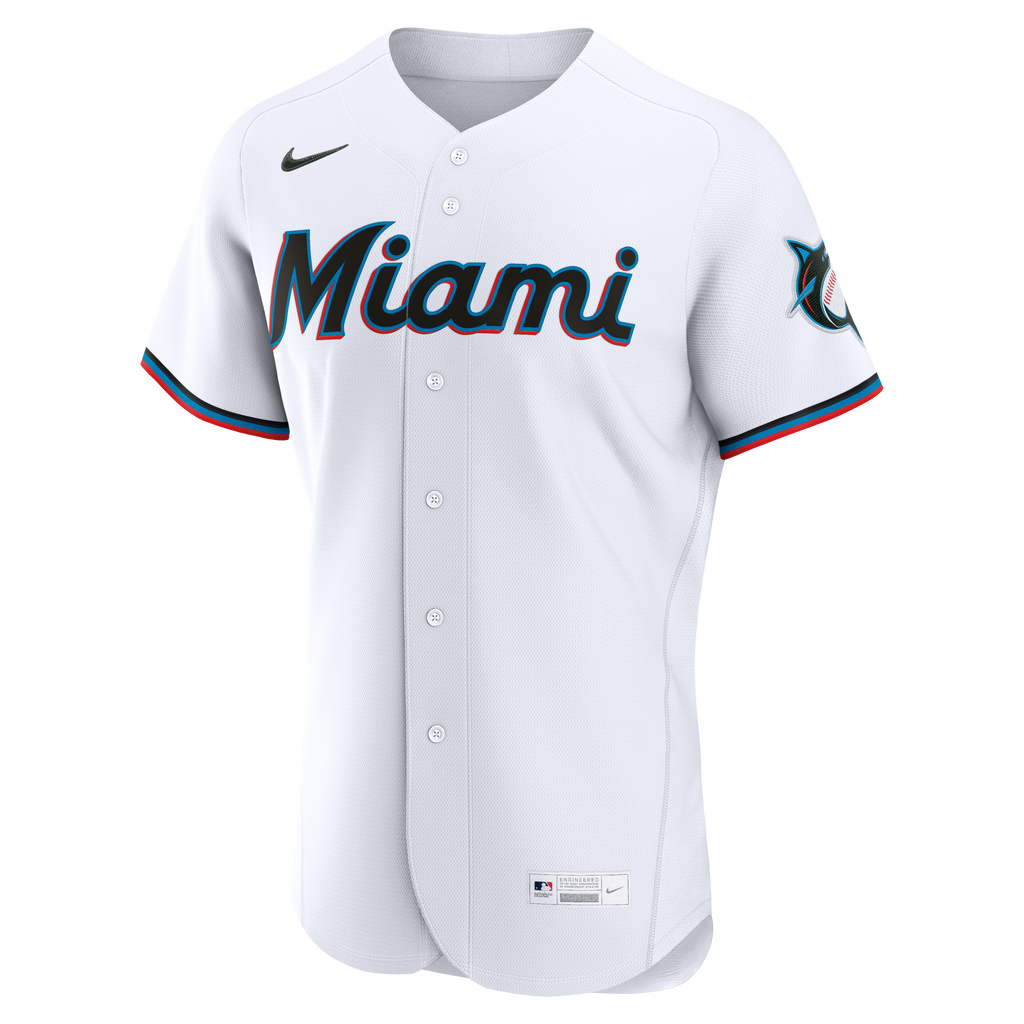 Men's Miami Marlins Nike White Home Authentic Custom Jersey - 3