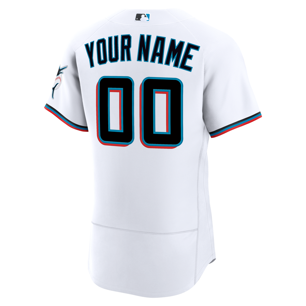Men's Miami Marlins Nike White Home Authentic Custom Jersey - 4