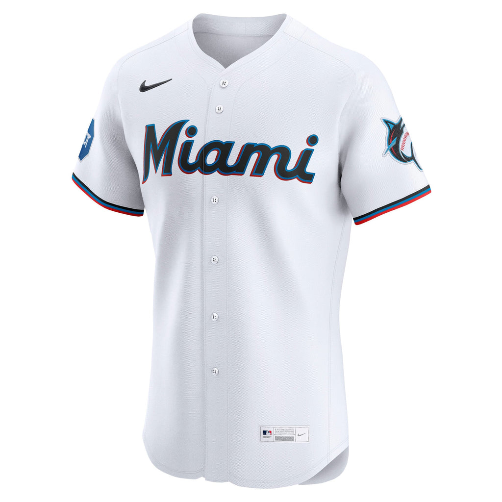 Men's Miami Marlins Nike White Home Elite Jersey - 6