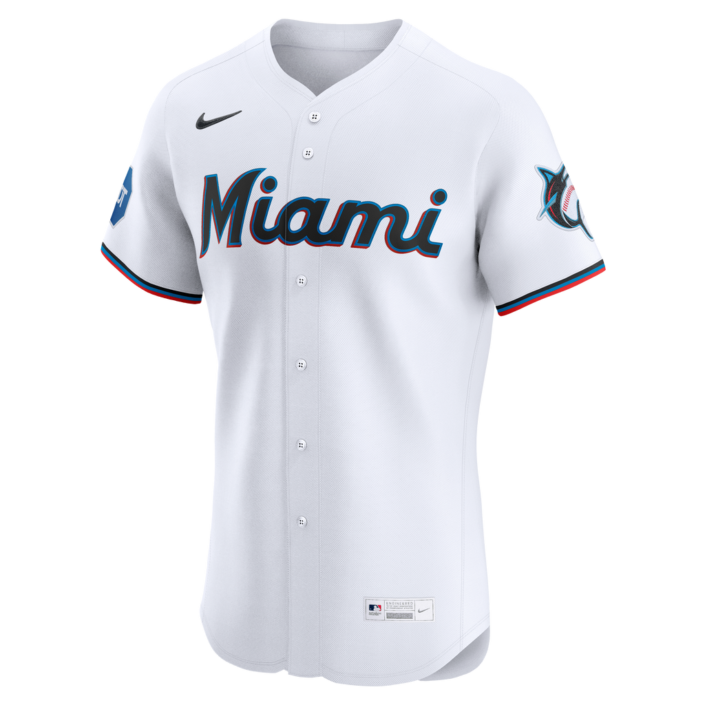 Men's Miami Marlins Nike White Home Elite Jersey - 7