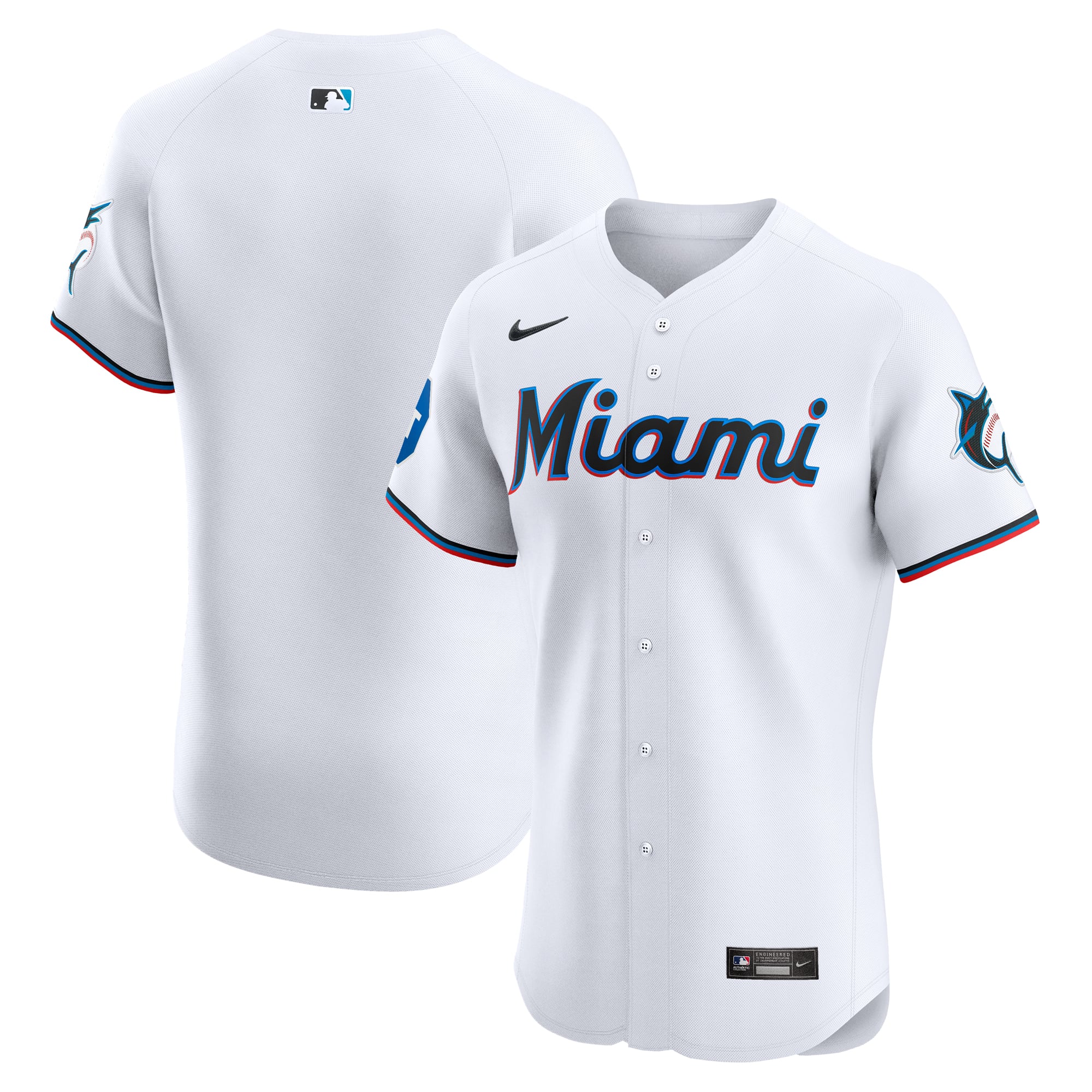 Men's Miami Marlins Nike White Home Elite Patch Jersey - 2
