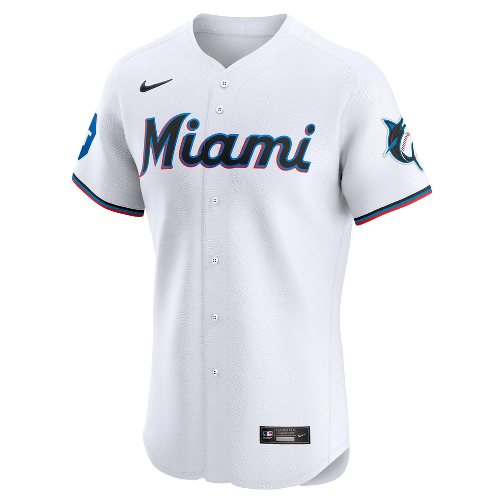 Men's Miami Marlins Nike White Home Elite Patch Jersey - 3