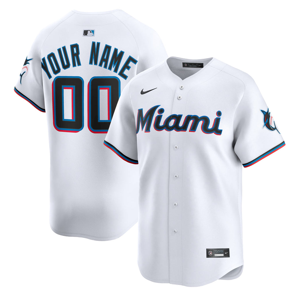 Men's Miami Marlins Nike White Home Limited Custom Jersey - 2