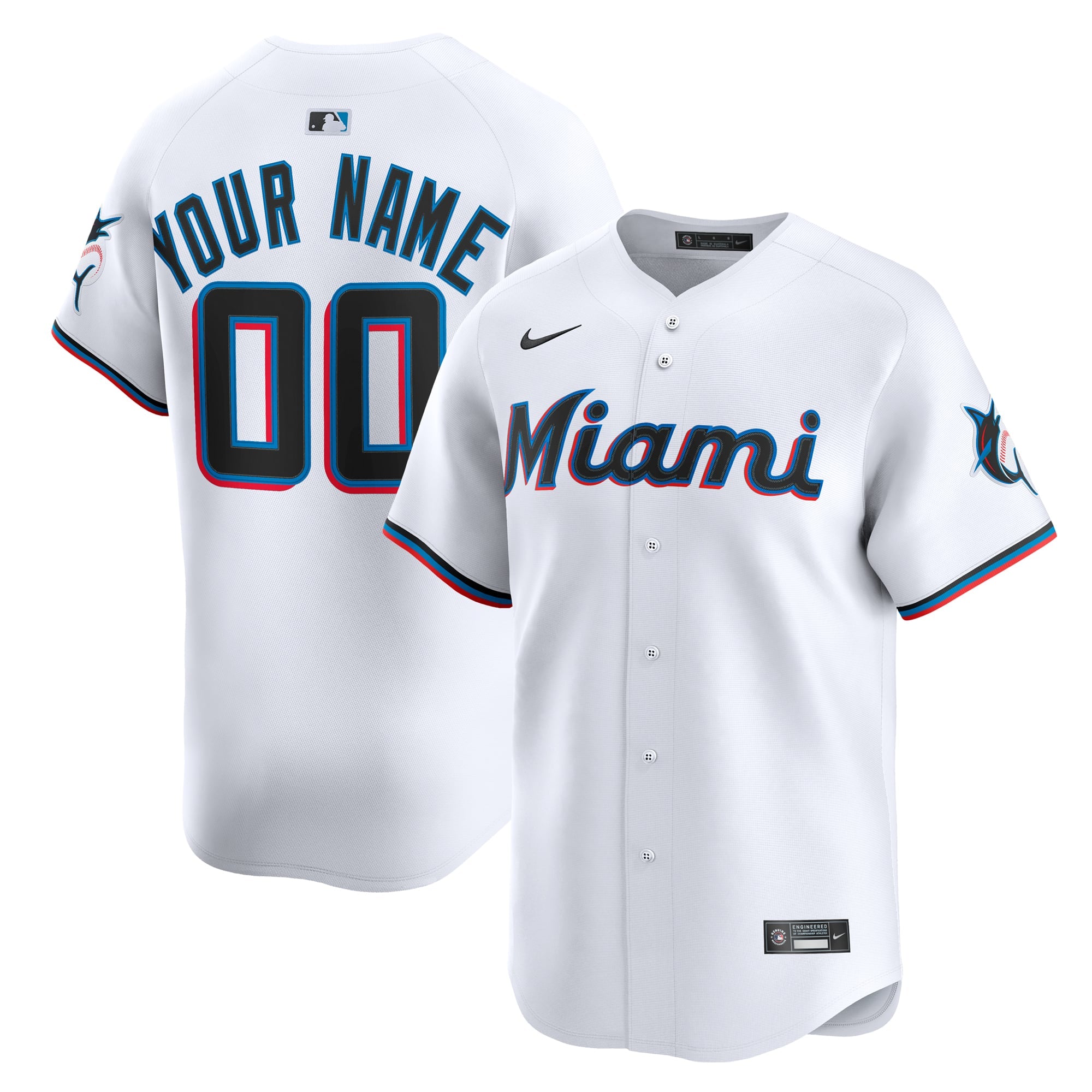 Men's Miami Marlins Nike White Home Limited Custom Jersey - 2