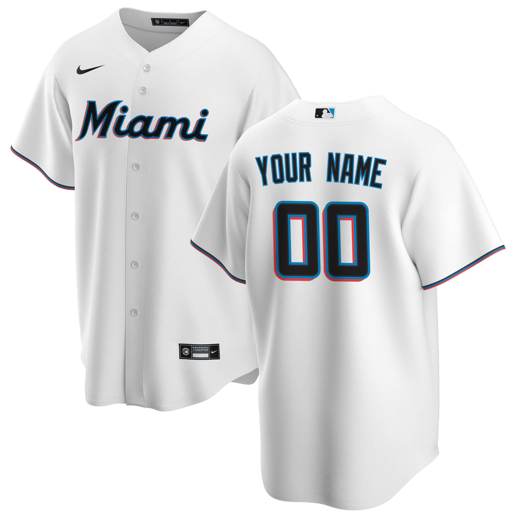 Men's Miami Marlins Nike White Home Replica Custom Jersey - 2