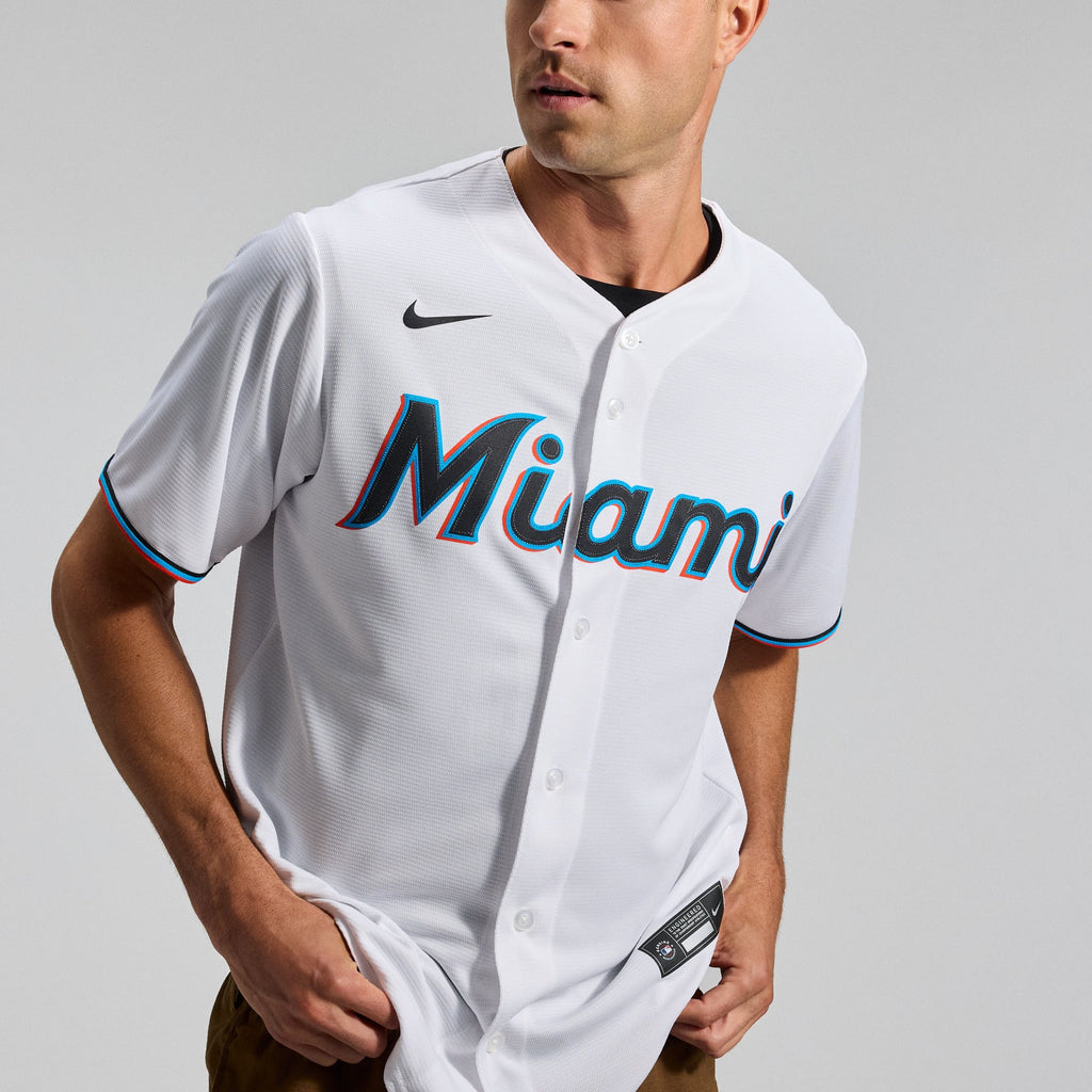 Men's Miami Marlins Nike White Home Replica Team Jersey - 10