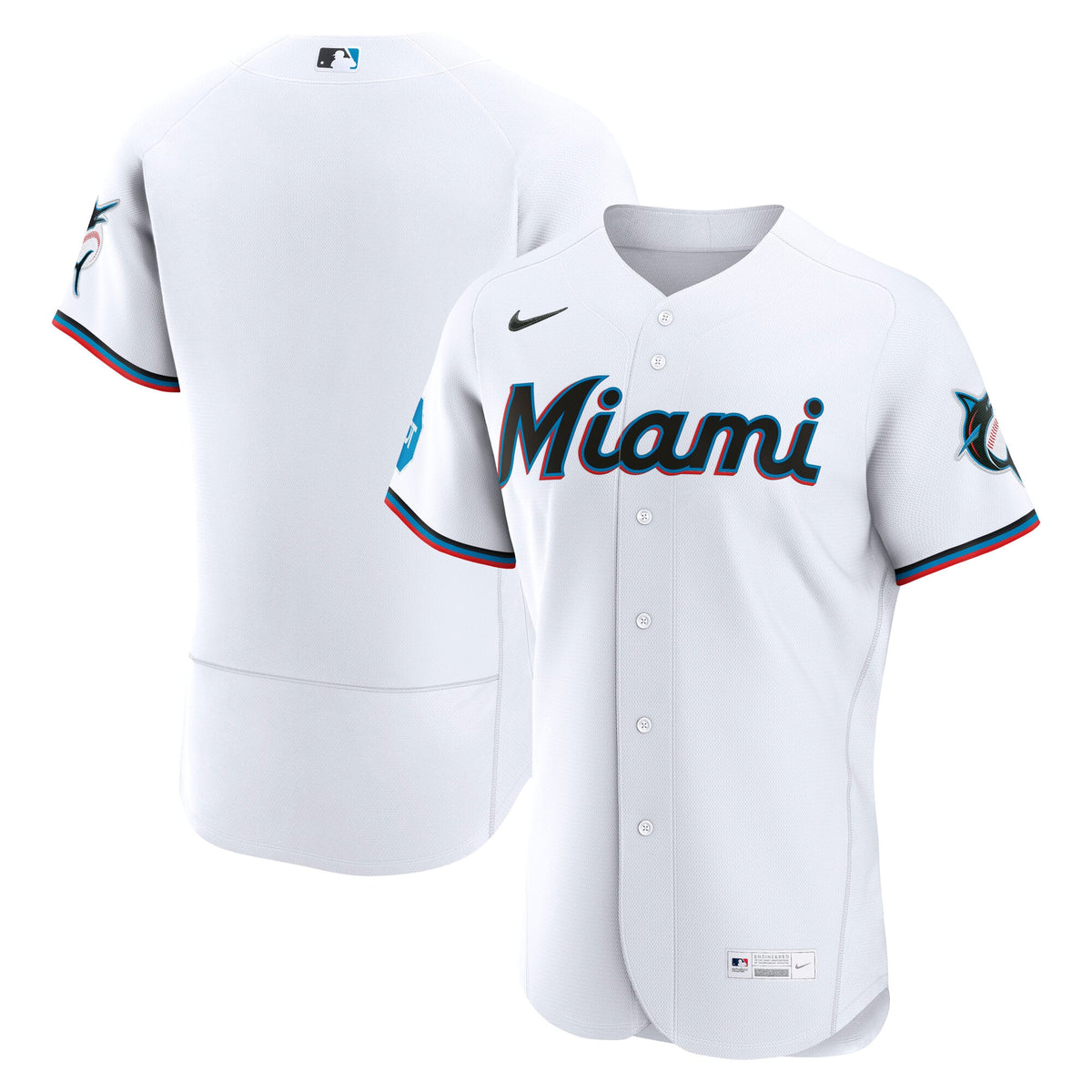Men's Miami Marlins Nike White Home Sponsor Patch Authentic Jersey - 2