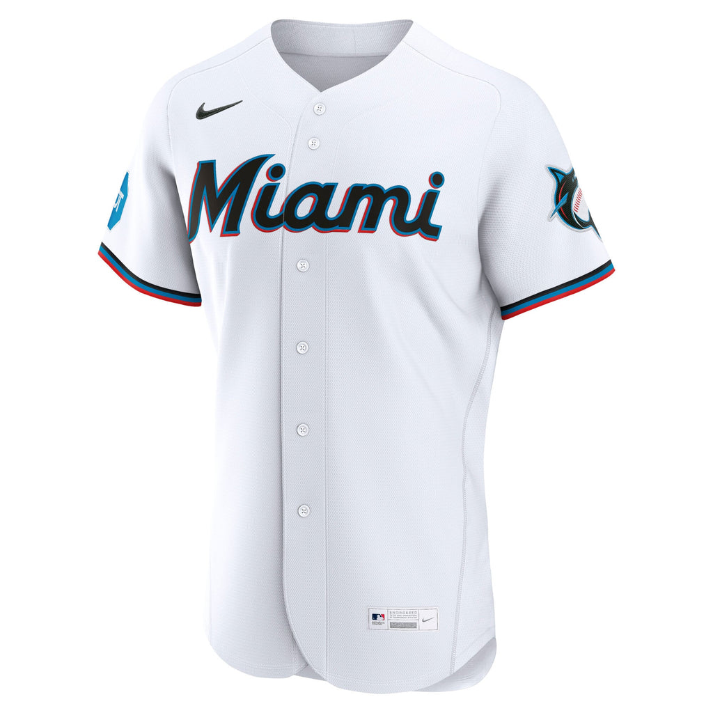 Men's Miami Marlins Nike White Home Sponsor Patch Authentic Jersey - 3