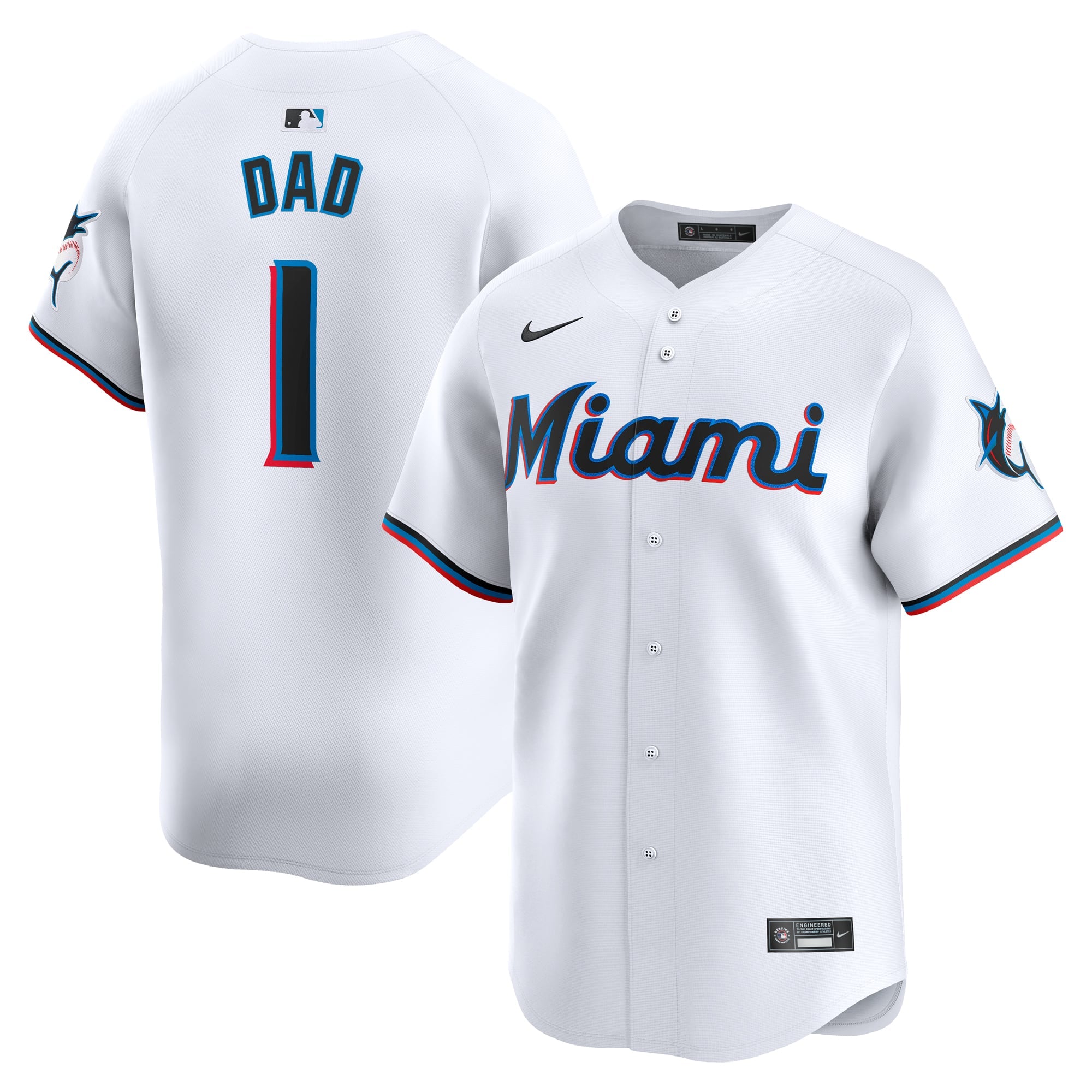 Men's Miami Marlins Nike White #1 Dad Home Limited Jersey - 2
