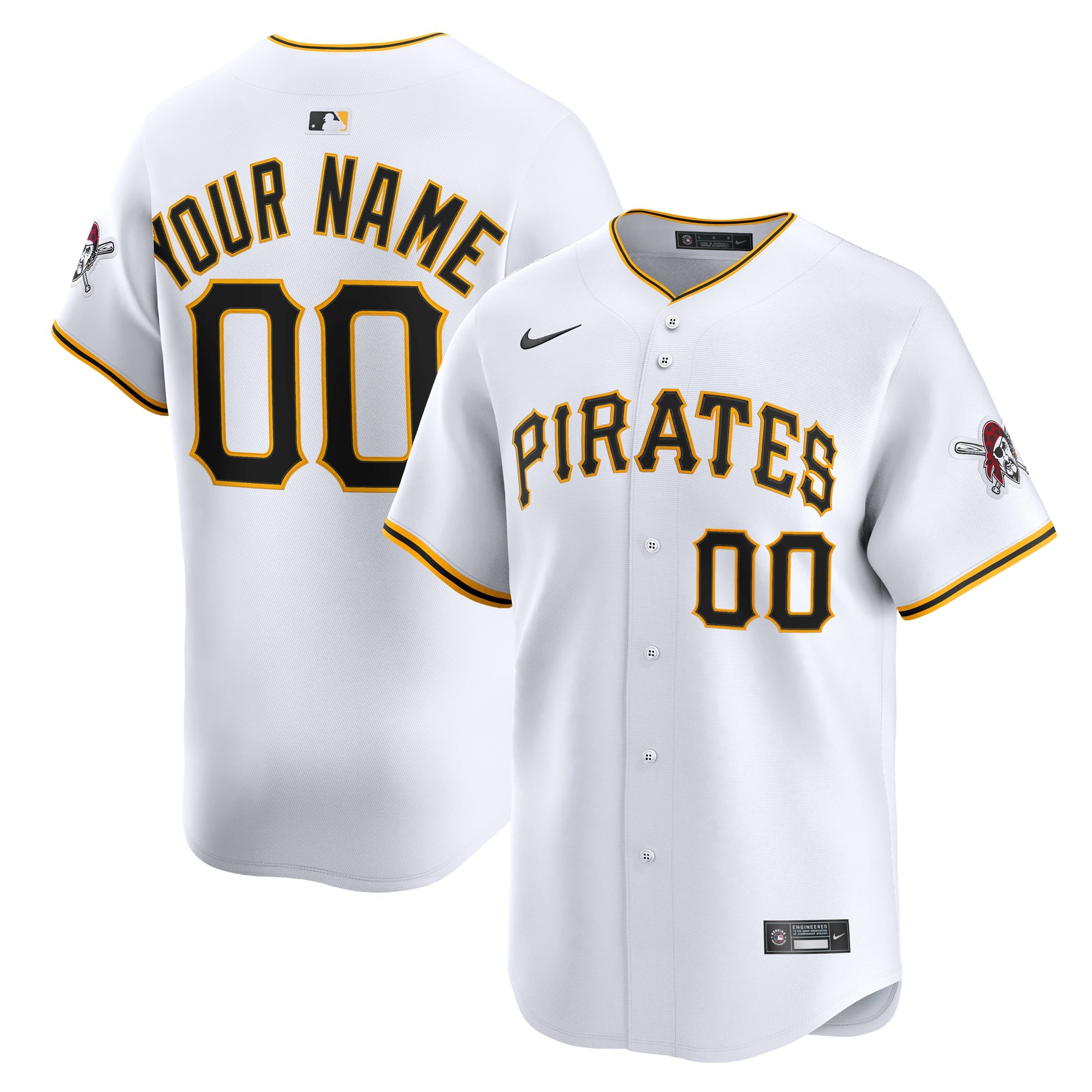 Men's Pittsburgh Pirates Nike White Home Limited Custom Jersey - 2
