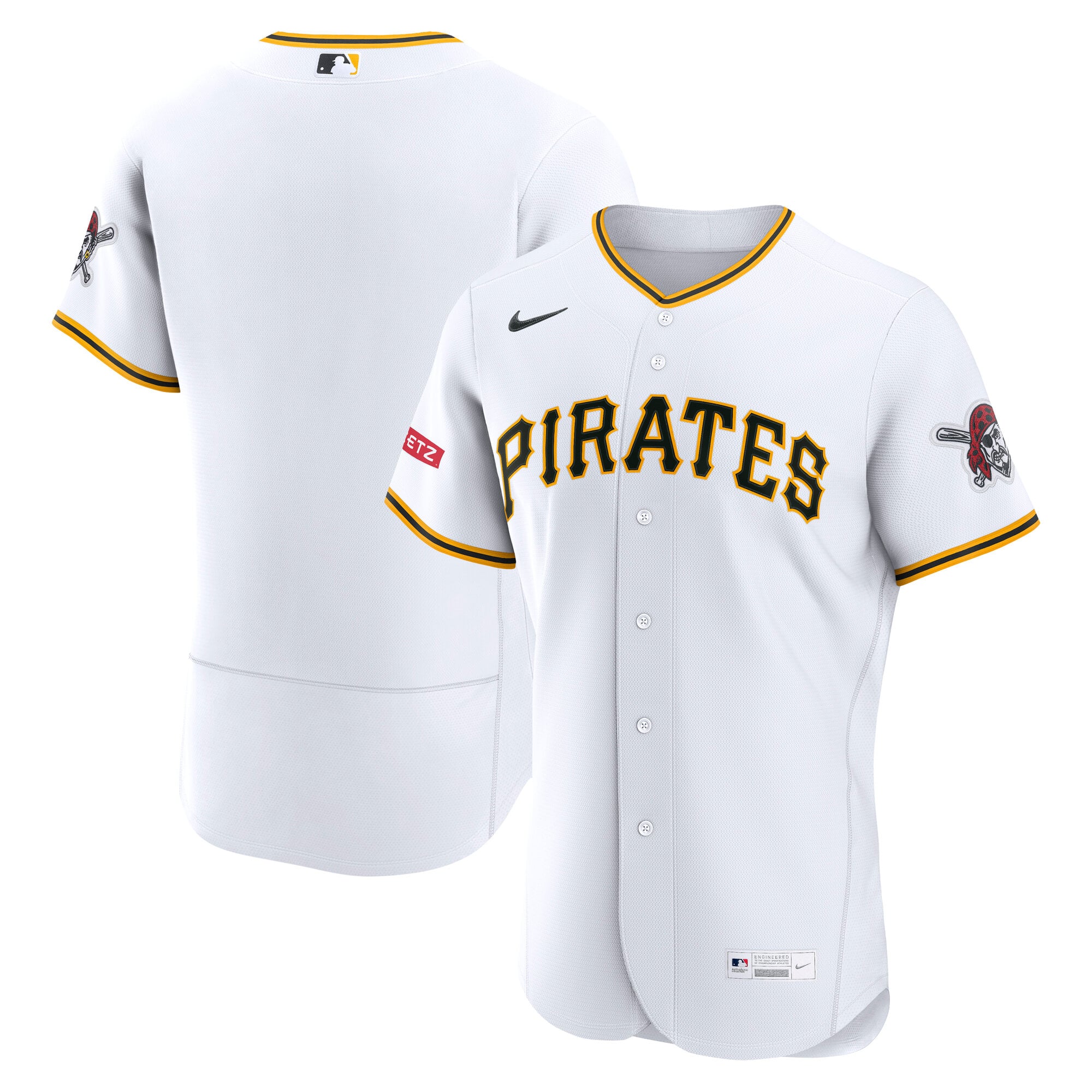 Men's Pittsburgh Pirates Nike White Home Sponsor Patch Authentic Jersey