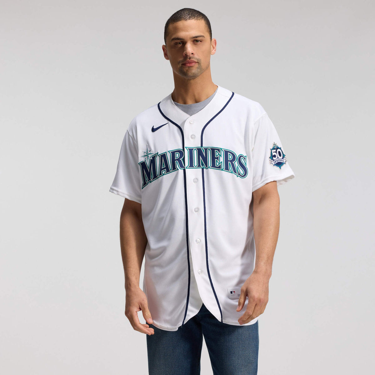 Men's Seattle Mariners Nike White 50th Anniversary Patch Home Authentic Jersey - 5