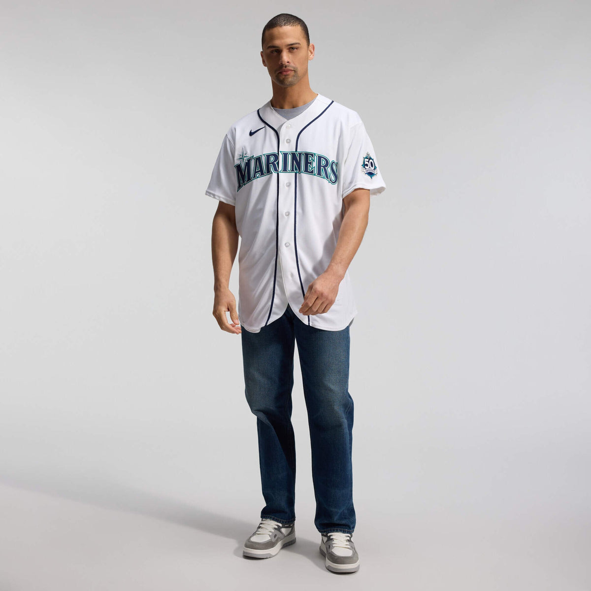 Men's Seattle Mariners Nike White 50th Anniversary Patch Home Authentic Jersey - 7