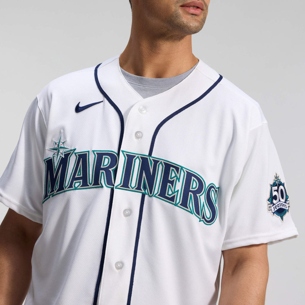 Men's Seattle Mariners Nike White 50th Anniversary Patch Home Authentic Jersey - 10