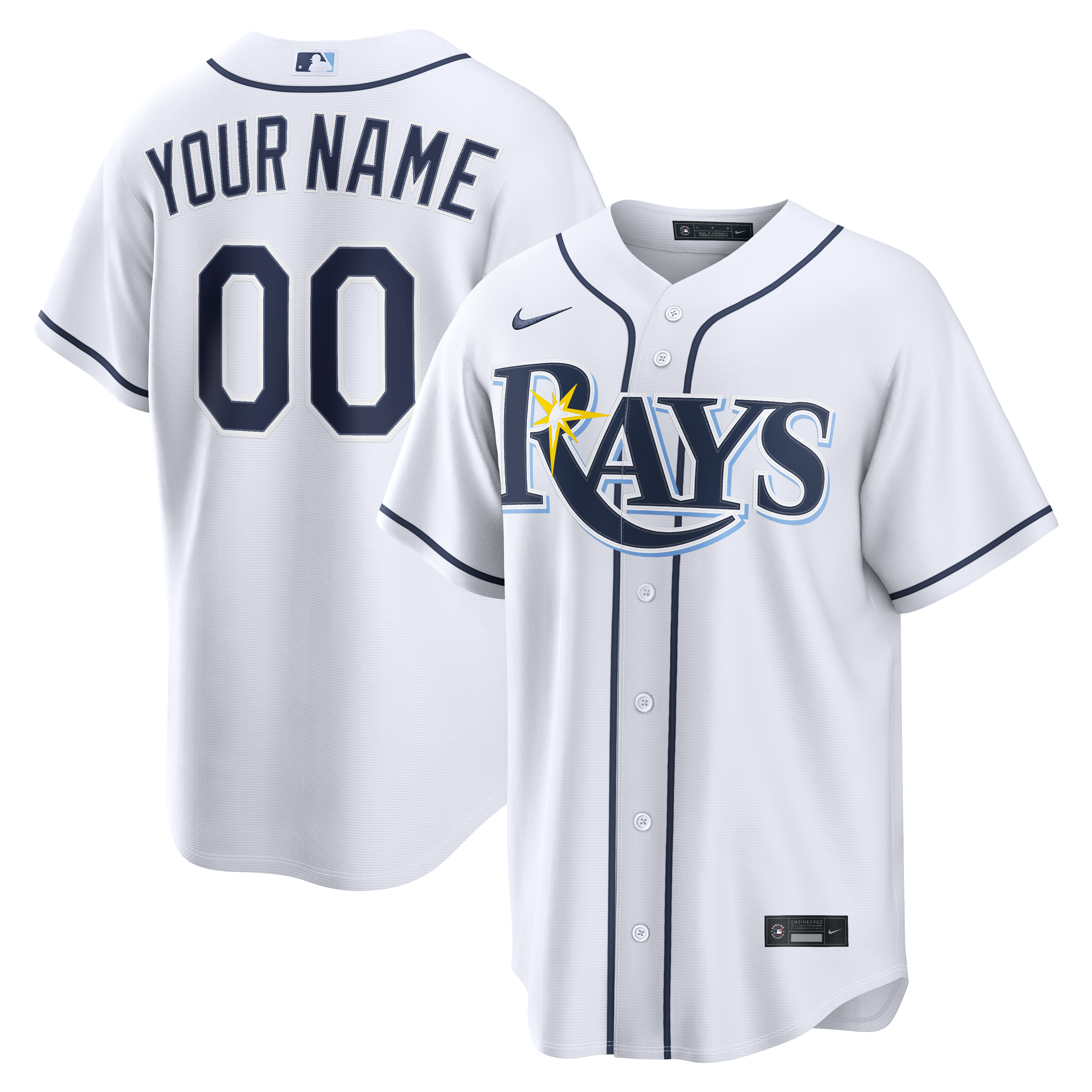Men's Tampa Bay Rays Nike White Home Replica Custom Jersey - 2