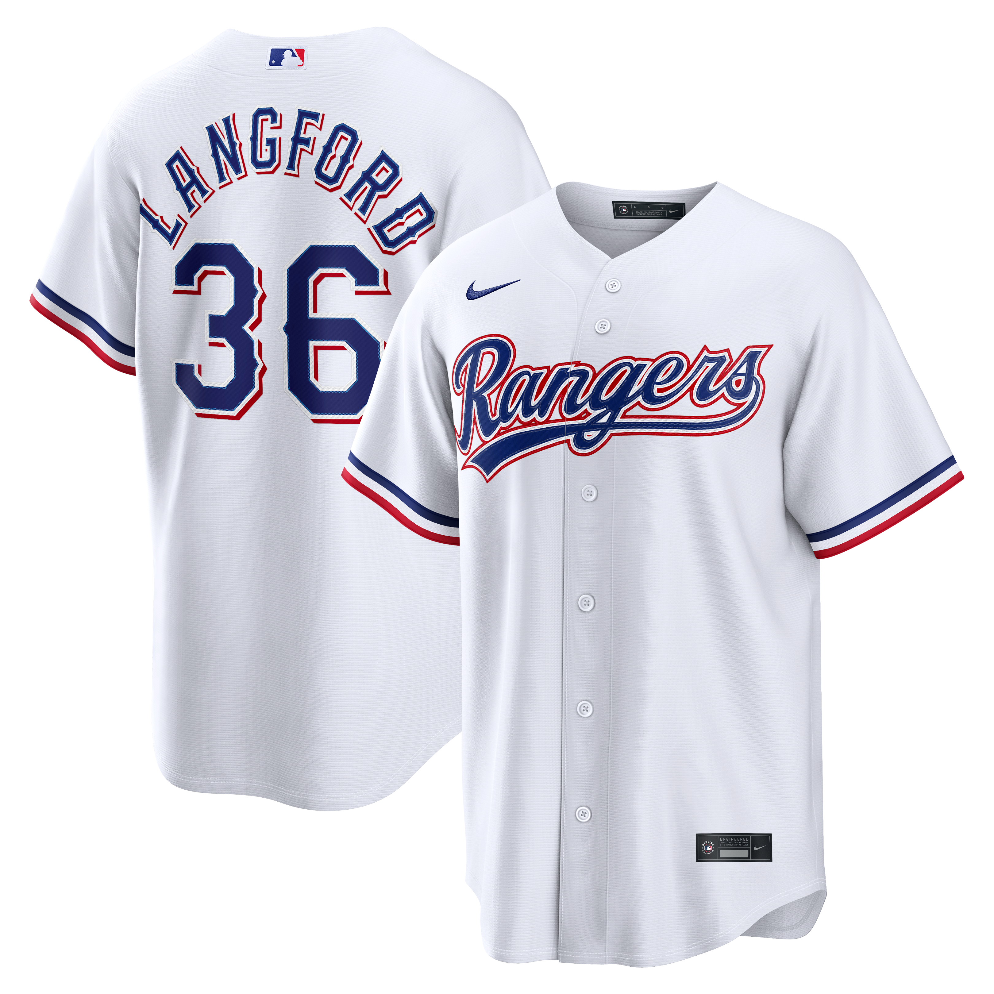 Men's Texas Rangers Wyatt Langford Nike White Home Replica Jersey - 2