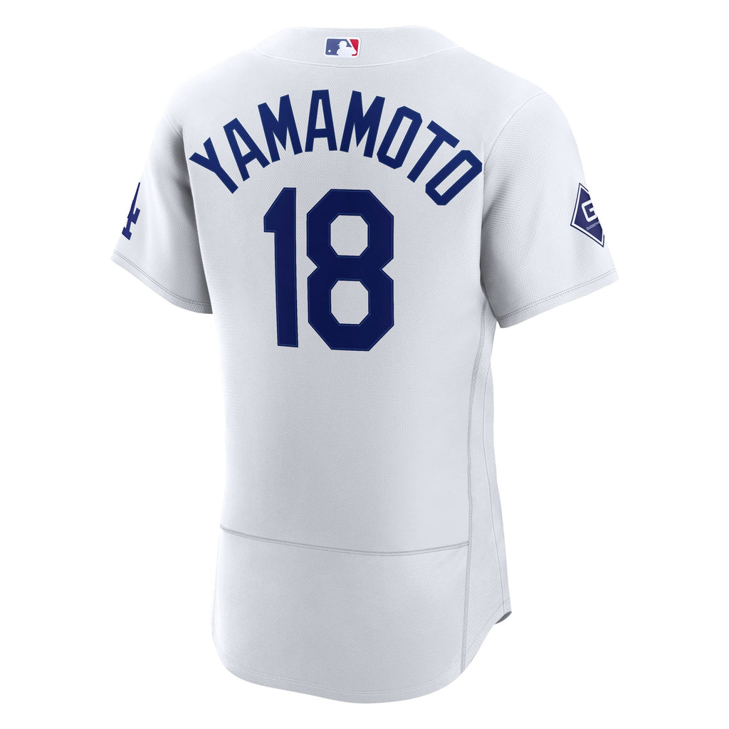 Men's Los Angeles Dodgers Yoshinobu Yamamoto Nike White Home Authentic Sponsor Patch Jersey - 4