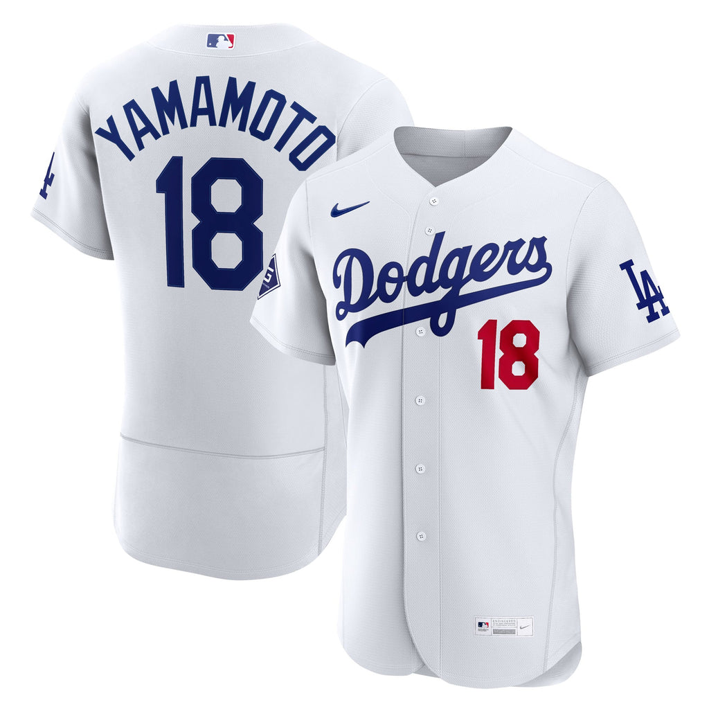 Men's Los Angeles Dodgers Yoshinobu Yamamoto Nike White Home Authentic Sponsor Patch Jersey