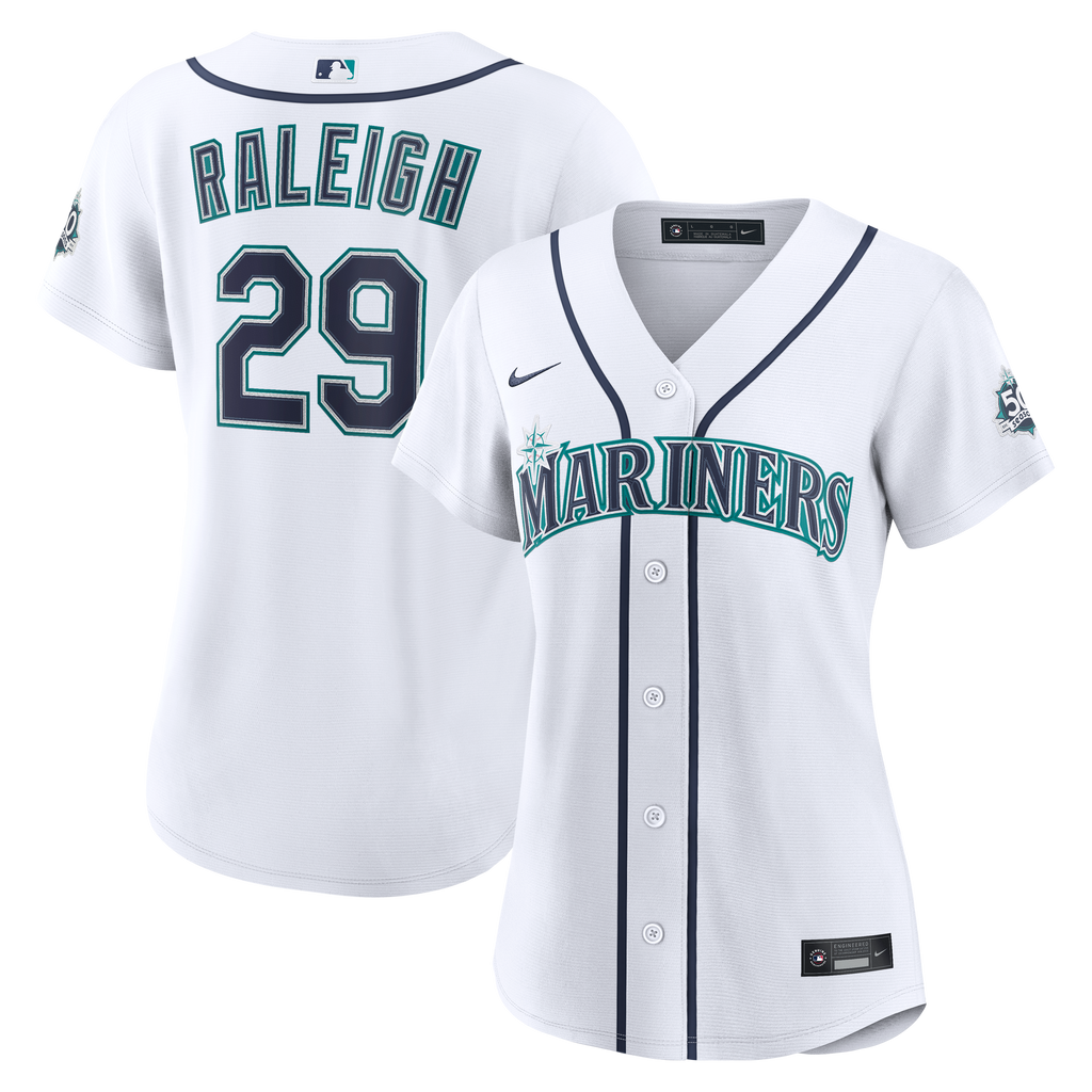 Women's Seattle Mariners Cal Raleigh Nike White Home 50th Season Stadium Jersey