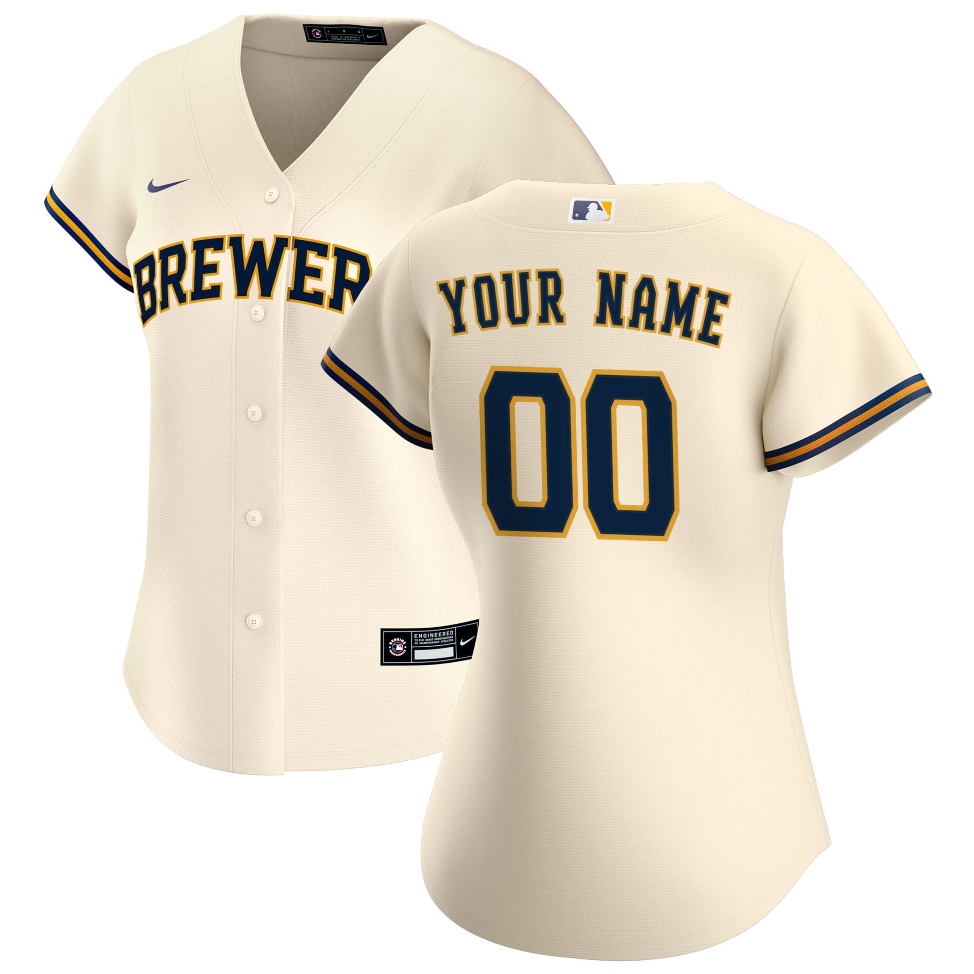Women's Milwaukee Brewers Nike Cream Home Replica Custom Jersey - 2