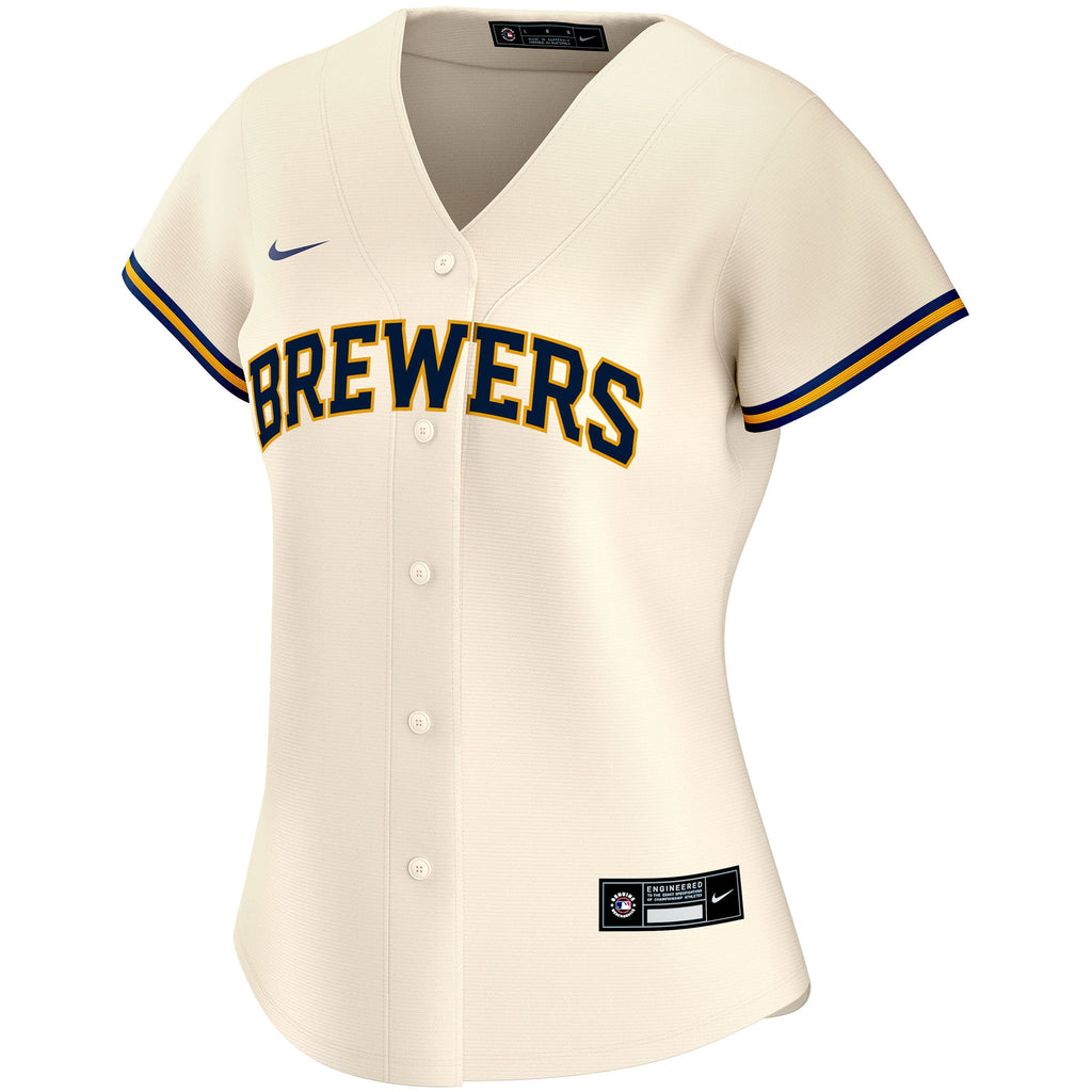 Women's Milwaukee Brewers Nike Cream Home Replica Custom Jersey - 3