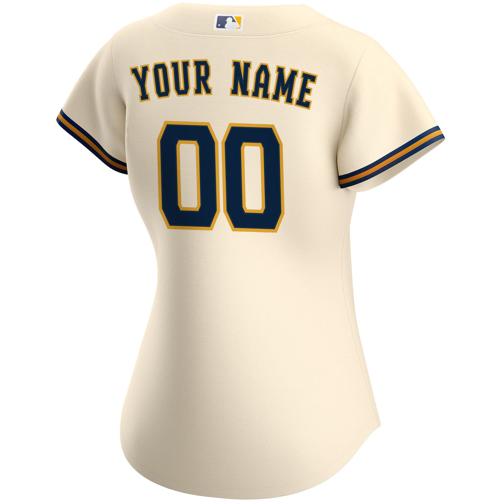Women's Milwaukee Brewers Nike Cream Home Replica Custom Jersey - 4