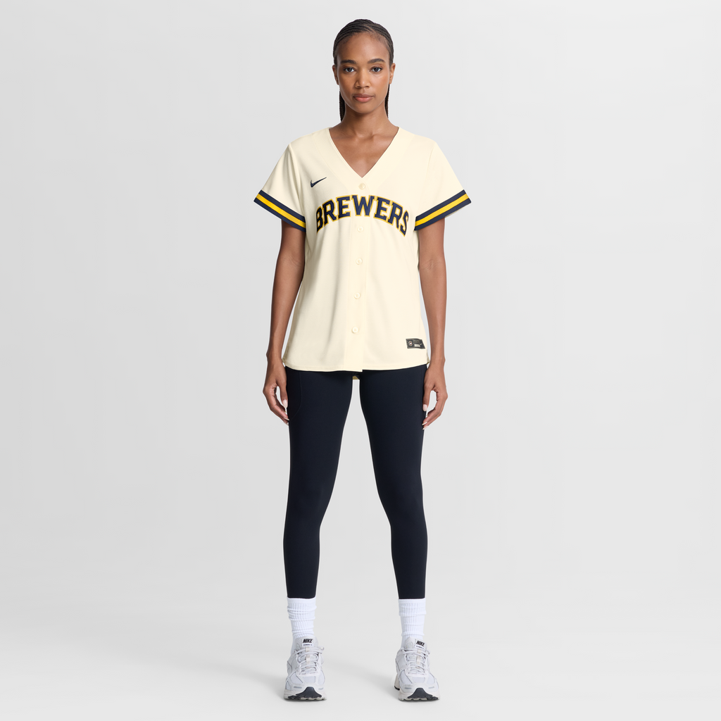 Women's Milwaukee Brewers Dustin May Nike Cream Home Replica Jersey - 3